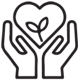 icon of no preservatives which is hands holding a heart with a plant in it